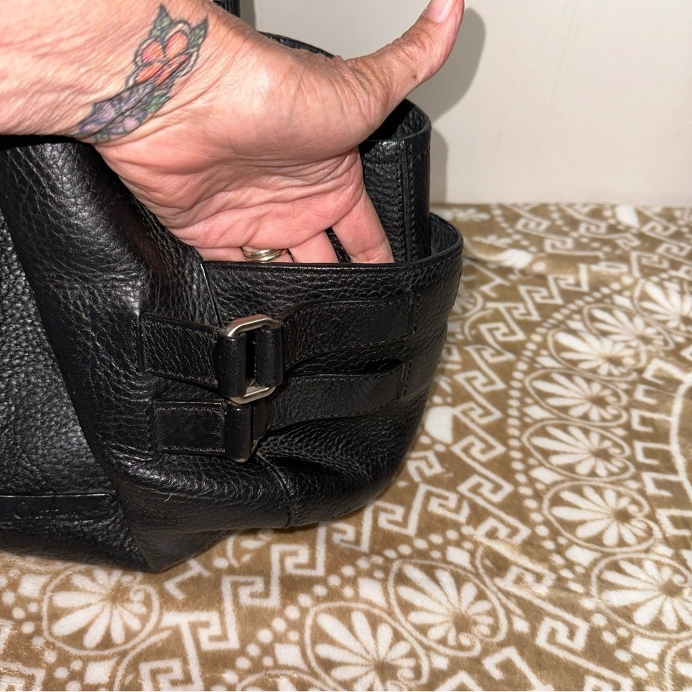 Cole Haan Large Black Pebbled Leather 2 Handle Satchel Shoulder Bag - Picture 3 of 11